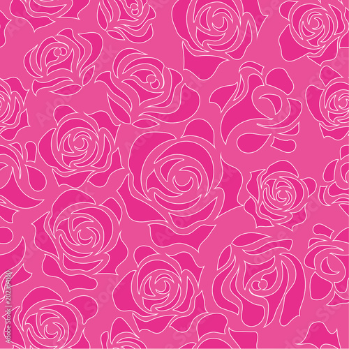 バラのイラスト 線画 ピンク 薔薇の模様の連続柄 シームレスデザイン 背景イラスト Stock Vector Adobe Stock