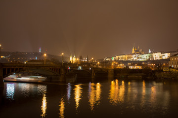 Wall Mural - St Vitus Cathedral view over Vltava river & Charles Bridge. Cityscape