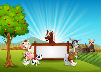 Sticker - Farm animals with a blank sign wood