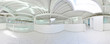Spherical 360 degrees panorama projection, in interior empty long corridor with doors and entrances to different rooms.