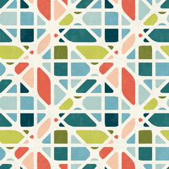 Abstract seamless pattern in mid-century modern colors, vector illustration with texture