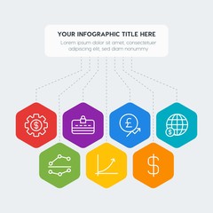 Poster - Flat geometric money, charts infographic steps template with 7 options for presentations, advertising, annual reports