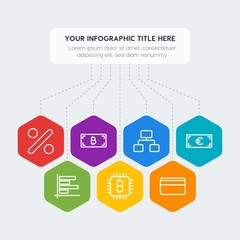 Poster - Flat geometric money, charts infographic steps template with 7 options for presentations, advertising, annual reports