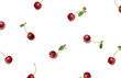 Cherry. Red sweet cherry berries isolated on white background. Flat lay, top view