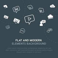 Poster - cloud and networking, chat and messenger, email outline, fill vector icons and elements background concept on dark background.Multipurpose use on websites, presentations, brochures and more.
