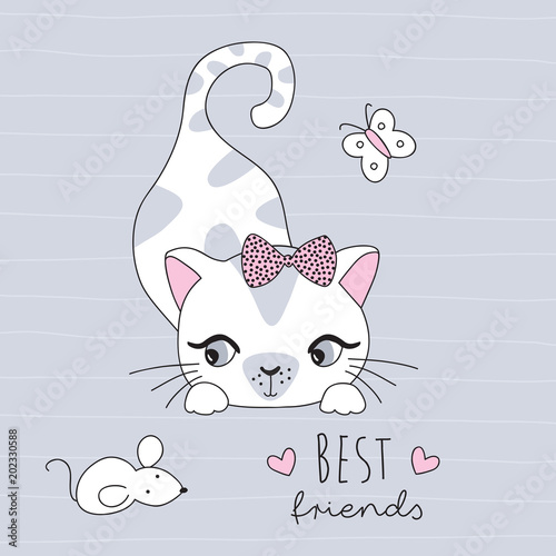 Cute Cat And Mouse Best Friends Vector Illustration Stock Vector Adobe Stock