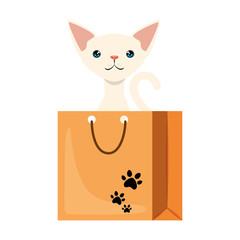 Sticker - cute cat mascot in shopping bag character vector illustration design