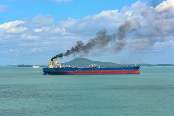 Ship discharging black smoke