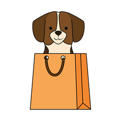 Sticker - cute dog in shopping bag character vector illustration design