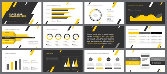 Poster - Yellow and black Template design. Business data graphs. Vector financial and marketing charts.