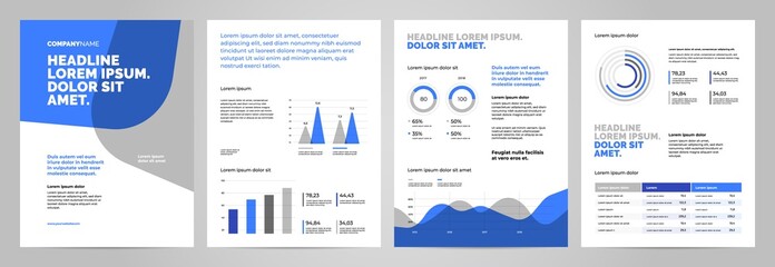 Poster - Blue Presentation Template design. Business data graphs. Vector financial and marketing charts.