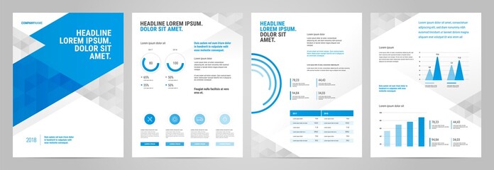 Fototapete - Blue Presentation Template design. Business data graphs. Vector financial and marketing charts.