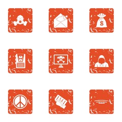 Poster - dangerous cyber icons set. grunge set of 9 dangerous cyber vector icons for web isolated on white ba