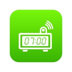 Wall Mural - Electronic alarm clock icon green vector isolated on white background