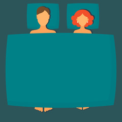 Vector flat illustration couple in bed man and woman