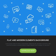 Poster - cloud and networking, chat and messenger, email outline vector icons and elements background concept on blue background.Multipurpose use on websites, presentations, brochures and more
