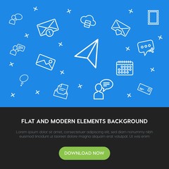 Poster - cloud and networking, chat and messenger, email outline vector icons and elements background concept on blue background.Multipurpose use on websites, presentations, brochures and more