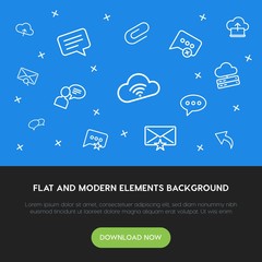 Poster - cloud and networking, chat and messenger, email outline vector icons and elements background concept on blue background.Multipurpose use on websites, presentations, brochures and more