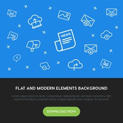 Poster - cloud and networking, chat and messenger, email outline vector icons and elements background concept on blue background.Multipurpose use on websites, presentations, brochures and more