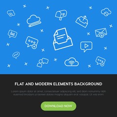Poster - cloud and networking, chat and messenger, email outline vector icons and elements background concept on blue background.Multipurpose use on websites, presentations, brochures and more