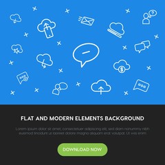 Poster - cloud and networking, chat and messenger, email outline vector icons and elements background concept on blue background.Multipurpose use on websites, presentations, brochures and more