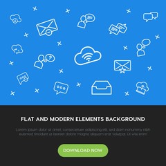 Poster - cloud and networking, chat and messenger, email outline vector icons and elements background concept on blue background.Multipurpose use on websites, presentations, brochures and more