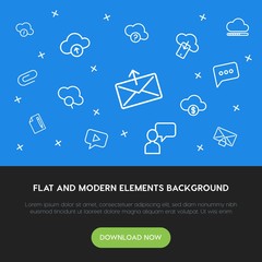 Poster - cloud and networking, chat and messenger, email outline vector icons and elements background concept on blue background.Multipurpose use on websites, presentations, brochures and more