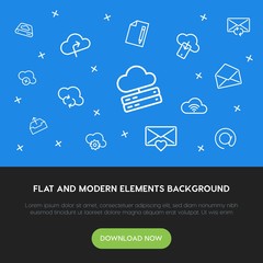 Poster - cloud and networking, chat and messenger, email outline vector icons and elements background concept on blue background.Multipurpose use on websites, presentations, brochures and more