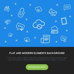 Poster - cloud and networking, chat and messenger, email outline vector icons and elements background concept on blue background.Multipurpose use on websites, presentations, brochures and more