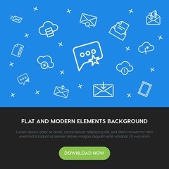 Poster - cloud and networking, chat and messenger, email outline vector icons and elements background concept on blue background.Multipurpose use on websites, presentations, brochures and more