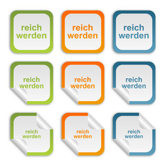 Sticker - Aufkleber Set - grün orange blau - Reich werden