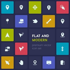 Poster - Modern Simple Set of location, folder, cursors Vector fill Icons. Contains such Icons as  background, cursor,  modern,  white,  map,  bank and more on dark background. Fully Editable. Pixel Perfect