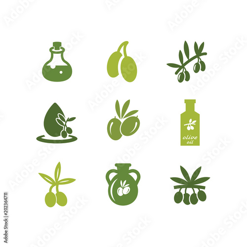 Green Olive Oil Icons Set 4 Vectors Buy This Stock Vector And Explore Similar Vectors At Adobe Stock Adobe Stock