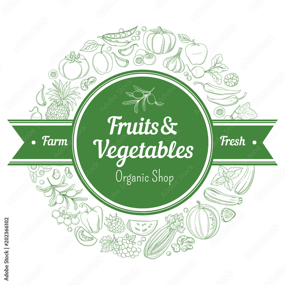 Round Frame border background pattern green organic farm fresh tropical ...