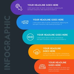 Poster - Flat cloud and networking, cursors, email infographic steps template with 5 options for presentations, advertising, annual reports.