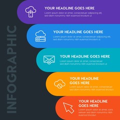Poster - Flat cloud and networking, cursors, email infographic steps template with 5 options for presentations, advertising, annual reports.