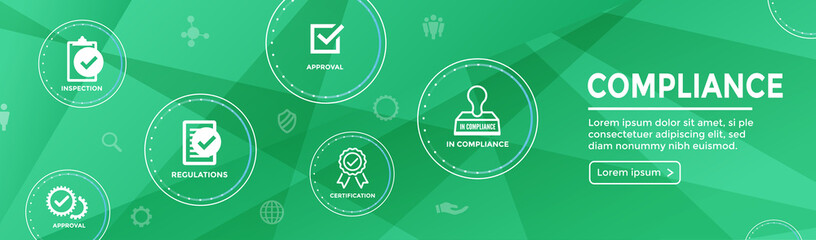 Wall Mural - In compliance web banner - icon set that shows a company passed inspection