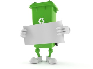 Canvas Print - dustbin character holding blank sheet of paper