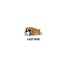 Lazy Dog, Cute Boxer Puppy Sleeping Icon, Logo Design, Vector Illustration