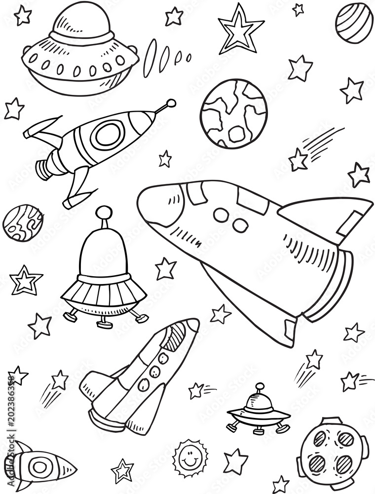 Printed Kitchen Splashbacks Cute Rockets Outer Space Vector