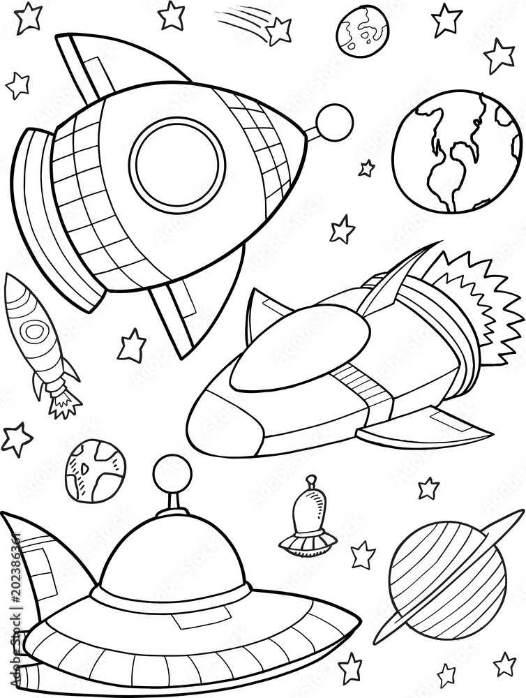 Garden Poster Cute Rockets Outer Space Vector Illustration Art