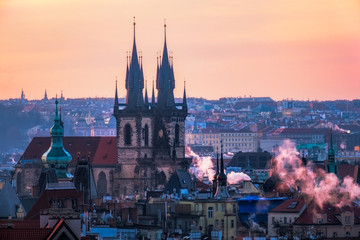 Aufkleber - Scenic view of Prague old town cityscape at sunrise, Czech Republic