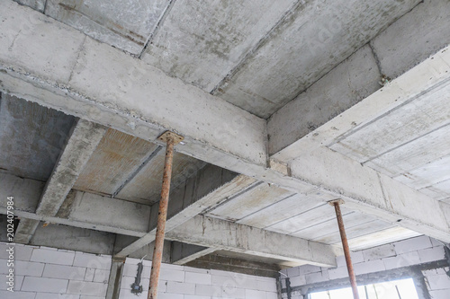 Building Under Construction With Iron Steel Support Concrete