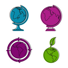 Poster - earth icon set. color outline set of earth vector icons for web design isolated on white background