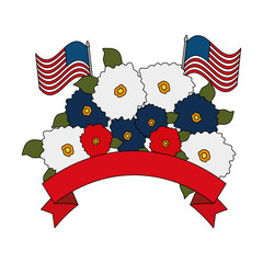 Sticker - floral decoration with usa flags frame design