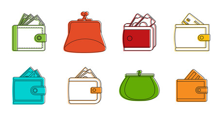 Poster - wallet icon set. color outline set of wallet vector icons for web design isolated on white backgroun