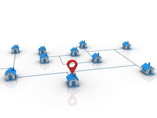 Poster - 3d illustration Search for Property.a Map with Large Red GPS Pointer containing