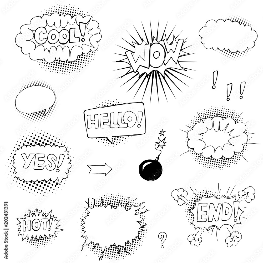 Big Set of hand drawn Comic Speech Bubbles. Vector Illustration ...
