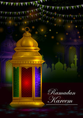 Poster - Decorated Arabic lantern in Eid Mubarak (Happy Eid) Ramadan background