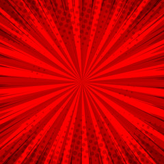 Aufkleber - Abstract comic red background for style pop art design. Retro burst template backdrop. Light rays effect. Vintage comic book style, halftone modern print texture, vector.